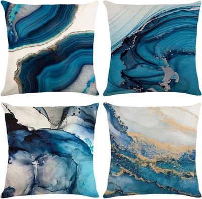 Kussenslopen Set - Decoratieve Hoezen - Woonkamer Decoratie - Duurzaam Linnen Materiaal - 45 x 45 cm - Blauw Tie-Dye