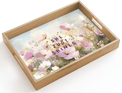 Dienblad hout 40x30 cm - Schootdienblad - Quote - Bloemen - Schilderachtig - Borrelplank rechthoek - Plateau dienbladen