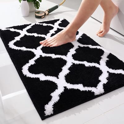 Antislip Badmat - Wasbaar Badkamertapijt - Hoogpolig Pluizige Microvezel - 50 x 76 cm - Zwart