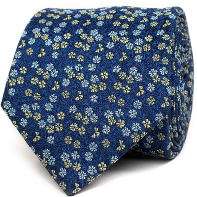 TRESANTI | FRANCO | Zijden stropdas fijne bloemen | Blauw