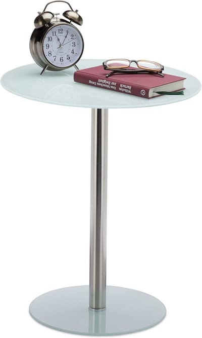 Ronde bijzettafel van glas en roestvrij staal - 53 x 43 cm, wit