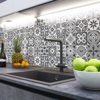 Zelfklevende tegelmuurstickers voor keuken en badkamer - 24 cementtegelstickers, Azulejos Belisario - 24 stickers, 10x10cm