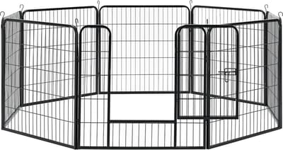 Puppyren - 80 cm hoog - 7 panelen 80x80cm - Ø 210 cm - Opvouwbaar - Uitbreidbaar - Hondenbench - Konijnenren - Staal