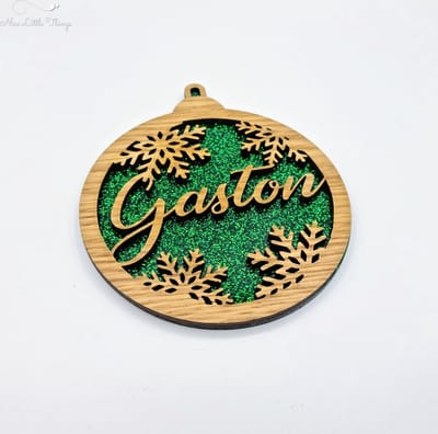 [Nice Little Things] Multilayer kerstbal glitter - Met naam - Groen - Eik