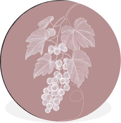 WallCircle - Wandcirkel - Muurcirkel - Tros - Druiven - Illustratie - Bladeren - Aluminium - Dibond - 30x30 cm - Binnen en Buiten