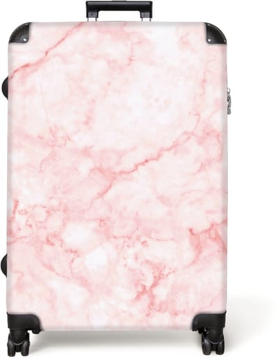 NoBoringSuitcases.com® - Koffer groot - Reiskoffer lichtgewicht - Marmer - Roze - Chic - Marmerlook - Rolkoffer met 4 wielen - Grote trolley XL - 98 liter bagage