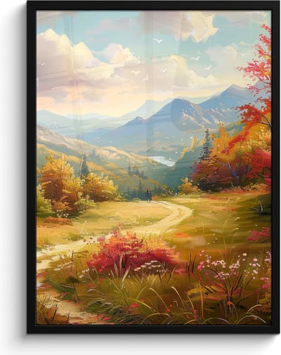Poster in lijst - Fotolijst 60x80 cm - Posters - Landschap - Illustratie - Natuur - Posterlijst zwart - Decoratie - Wanddecoratie woonkamer - Muurdecoratie slaapkamer