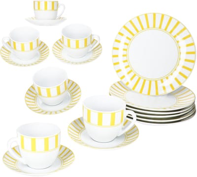 MamboCat 18-delig koffieservies SPLIT GEEL porselein voor 6 personen