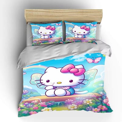 Hello Kitty Sanrio Beddengoedsets Dekbedovertrek Bedsprei Dekbedovertrek Kussensloop 2-3 Stuks Sets Schattige Slaapkamerdecoratie AU Queen 210x210cm