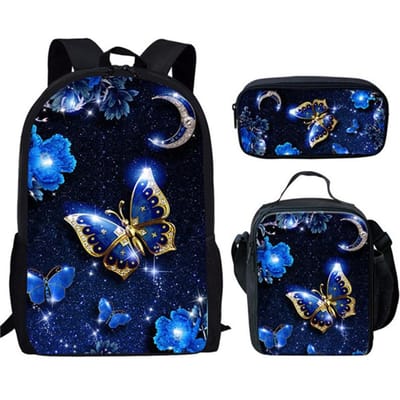 Klassiek Populair Mooi Vlinder Dier 3D Print 3 stuks/Set leerling Schooltassen Laptop Dagrugzak Rugzak Lunchtas Etui