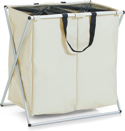 Wasmand 2-delig Polyester Aluminium Beige 59 x 38 x 57 cm