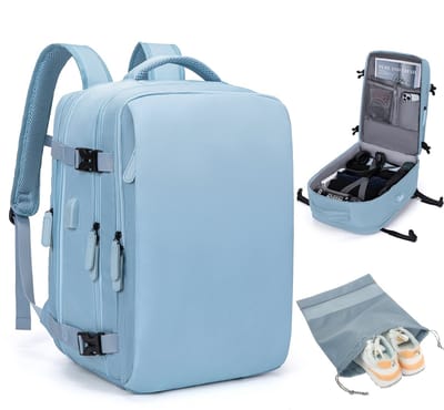 KZQ 40L Grote Rugzak Reistas Extra Large Travel Backpack Waterdicht Met Schoenenvak 15 Inch Laptoptas Vliegtuig Goedgekeurd Dagrugzak voor Dames Heren Outdoor Hiking Weekender Blauw