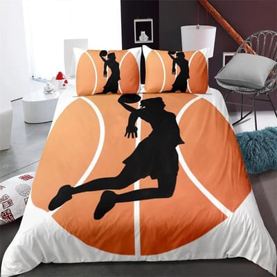 Basketbal Dekbedovertrek Set Zwart 3D Balsporten Thema Beddengoed Set Microfiber Basketbalveld Competitieve Spelen King Dekbedovertrek 135x200cm 2pcs