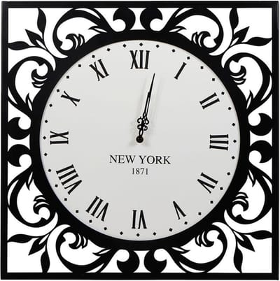 Ostaria Wandklok/muur klok Elisabeth - New York 1871 - D50 cm - MDF/metaal - zwart - woonkamer/keuken