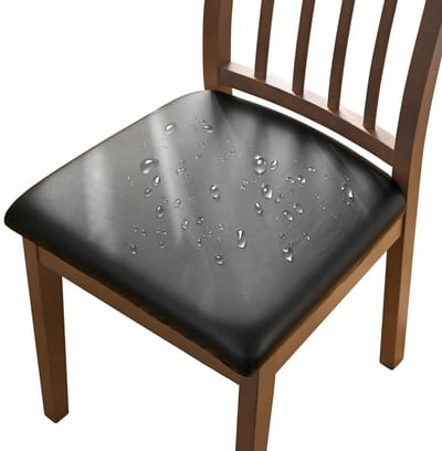 Stoelhoes, 4/6 stuks, stretch, leer, waterdicht, afneembaar, wasbaar, eetkamerstoel, hoezen voor eetkamer, keuken, bruiloft, tuin, kantoor, zwart, 6 stuks