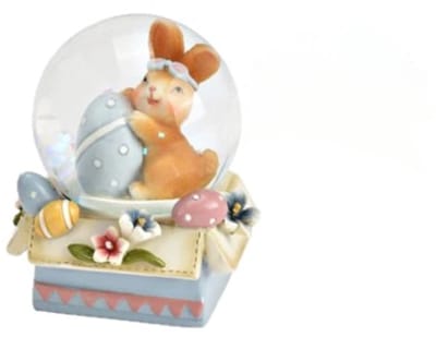 Sneeuwbol met schattig konijntje met paaseitjes blauw en roze pastel 5x6x5cm
