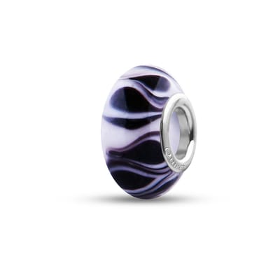 Quiges - Glazen - Kraal - Bedels - Beads Zwart Witte Vlammen Past op alle bekende merken armband NG832
