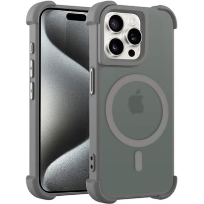 Coverzs matte Shock case met MagSafe geschikt voor iPhone 14 Pro Max (grijs) - shockbestendig, MagSafe, premium bescherming, duurzaam