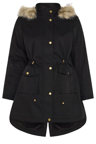 Yours Zwarte Parka Van Imitatiebont Size 42