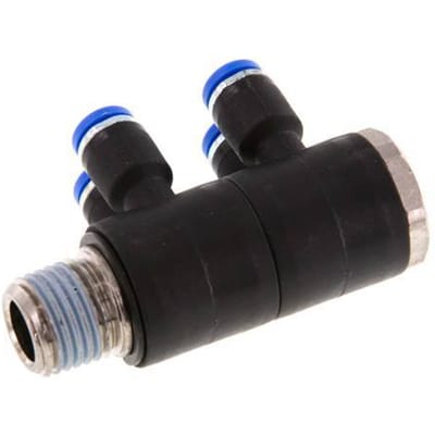4mm x R1/4'' 4-way Manifold Messing/PA 66 Insteekfitting Buitendraad Draaibaar NBR