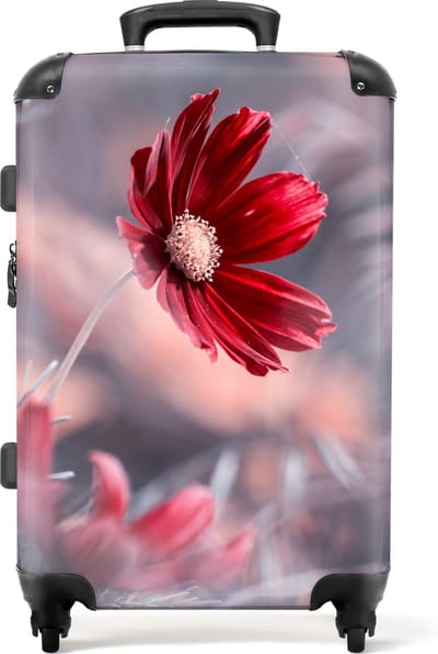 NoBoringSuitcases.com - Grote koffer - Bloemen - Rood - Natuur - Planten - Reiskoffer met 4 wielen - Trolley op wieltjes - Rolkoffer groot - 72 liter - Ruimbagage valies 20kg - Valiezen voor volwassenen