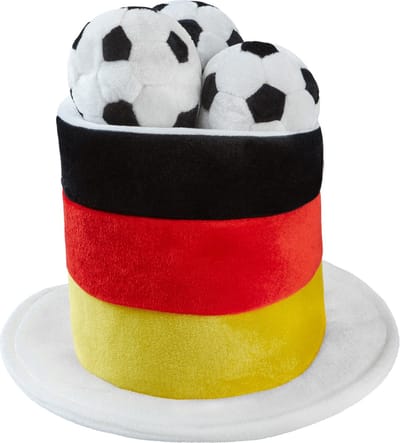 dressforfun - cilindrische fanhoed Duitsland met voetballen - verkleedkleding kostuum halloween verkleden feestkleding carnavalskleding carnaval feestkledij partykleding - 302064
