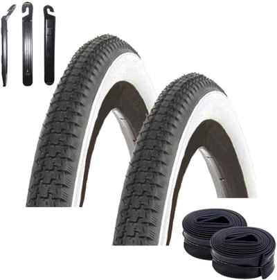 Fietsbanden Set - Banden en Slangen - Fiets Onderhoud - Inclusief Bandenlichters - 28 Inch - Zwart Wit