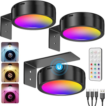 Schilderijverlichting draadloos led-schilderijlamp-schilderijlampje draadloos-Met oplaadbare batterij van 2000 mAh - 3 kleurtemperaturen en 12 RGB - Dimbare, afstandsbediening en timer voor schilderijverlichting - Set van 3 - Zwart
