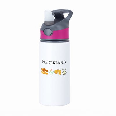 Hacebo® - Nederland waterfles met rietje roze - Amsterdam - toeristen Nederlanders - Rood wit blauw - Holland - cadeau - kado - water fles - 650ML