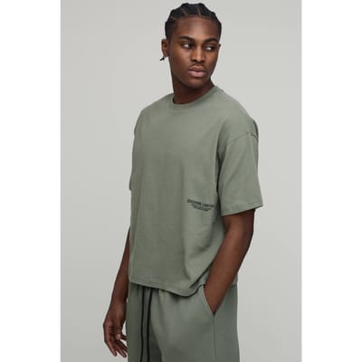 Oversized Boxy Heavyweight Printed T-Shirt | Vintage Khaki | Size Small