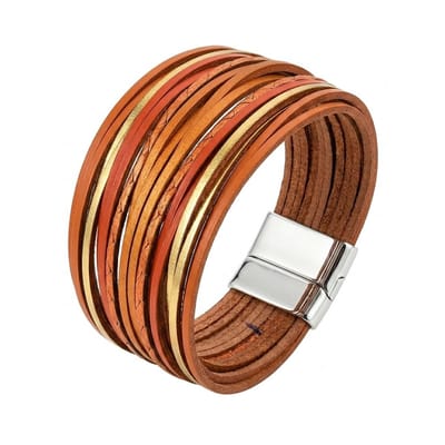 Bruin goudkleurige PU leren wikkel armband voor dames – brede armband met magnetische sluiting – modern design