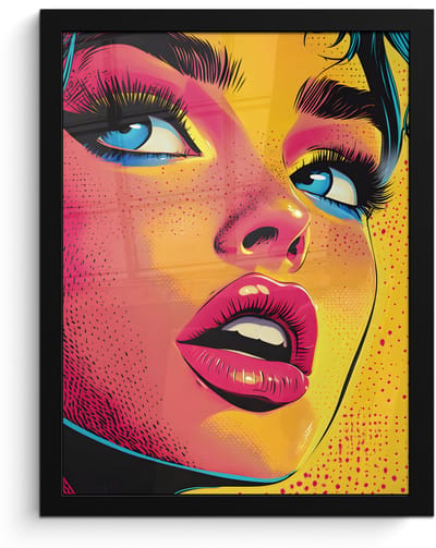 Poster in lijst - Fotolijst 30x40 cm - Posters - Close-up - Vrouwengezicht - Stippen - Geel - Posterlijst zwart - Decoratie - Wanddecoratie woonkamer - Muurdecoratie slaapkamer