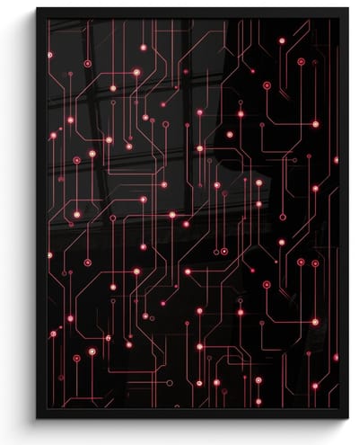 Poster in lijst - Fotolijst 50x70 cm - Posters - Gaming - Lijnen - Netwerk - Stippen - Rood - Posterlijst zwart - Decoratie - Wanddecoratie woonkamer - Muurdecoratie slaapkamer