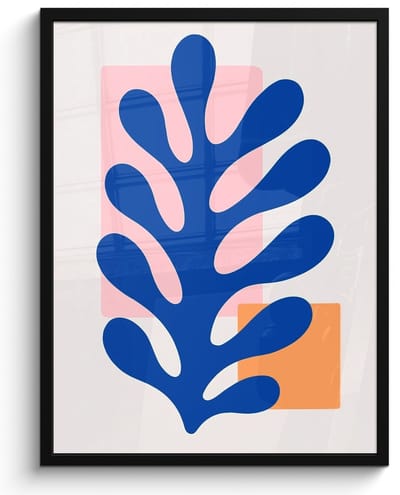 Poster in lijst - Fotolijst 60x80 cm - Posters - Abstract - Blad - Blauw - Rechthoeken - Posterlijst zwart - Decoratie - Wanddecoratie woonkamer - Muurdecoratie slaapkamer