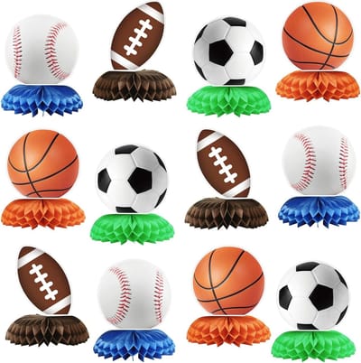 Sportieve Verjaardagsfeest Decoraties - 12 Stuks Thema Versieringen voor Sportliefhebbers, Voetbal en Basketbal Feestdecoraties, Perfecte Cadeaus voor Jongens die van Sport Houden