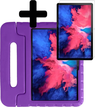 Hoes - Geschikt voor Lenovo Tab P11 - Met Screenprotector - Kinderhoes Shockproof Bumper - Kidsproof Case - Tablet Hoesje - Kinder Hoesje Cover - Paars