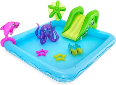 Kinderzwembad met Glijbaan - Kinderzwembad Zeedieren Thema - Speelzwembad met Speelelementen - 86 x 206 x 86cm