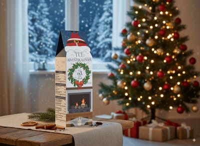 Thee Adventskalender Chimney Hygge – 24 theezakjes (zwart, groen, kruiden, rooibos, fruit) – dispenser giftbox – sfeervol decembercadeau