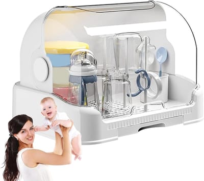 Flessendroger Opbergdoos - Droogrek Babyflessen - Babyvoeding Organiseren - Stofdichte Opslag - 26.5 cm - Wit