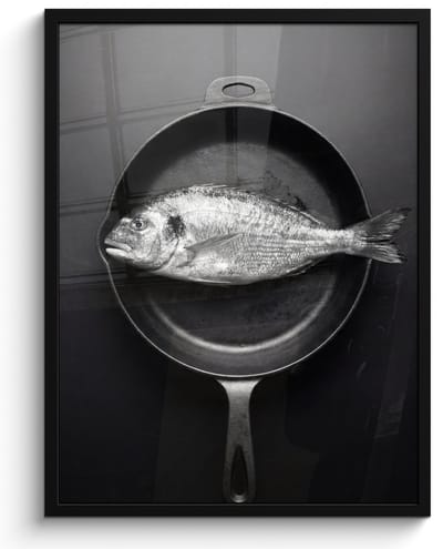 Poster in lijst - Fotolijst 60x80 cm - Posters - Pan - Vis - Zwart - Wit - Posterlijst zwart - Decoratie - Wanddecoratie woonkamer - Muurdecoratie slaapkamer