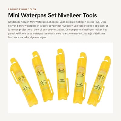 Dailygoods- Waterpas Mini - 5 Stuks - Nivelleer Bubble - Precisie 10mm - Toepassing Frame - Compact 11x8x2 cm - Niveau