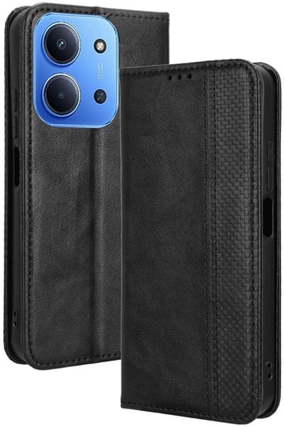 Coverup Hoesje - Geschikt voor Xiaomi Redmi 15C Hoesje - Coverup Vintage Style Book Case - Zwart