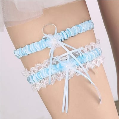 Kousenband - Bruiloft lingerie - Vrjigezellenfeest - Elastisch - Kant - Set van 2 stuks - Lichtblauw - Jonyx