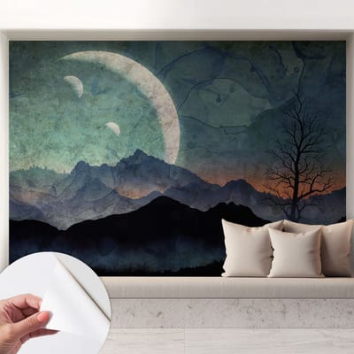 Coloray Zelfklevend Behang - Nachtlandschap Stickerbehang op rol - 208x146 cm - Blauw Zelfklevend Behang - Voor de woonkamer, slaapkamer en kantoor - Herpositioneerbaar - Zelfklevend fotobehang