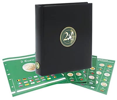 Premium Muntenalbum voor 2 € - Verzamelalbum voor Commemoratieve Munten met Ilustraties en Uitbreidbare Ontwerp