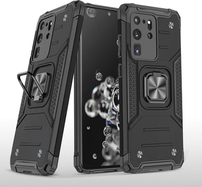 Hoesje Geschikt Voor Samsung Galaxy S20 Ultra Hoesje - Heavy Duty Armor hoesje Zwart - Galaxy S20 Ultra silicone TPU hybride hoesje Kickstand ringhouder met Magnetisch Auto Mount