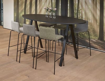 Bartafel Victory Ellips hoog 220x110 cm frame Aluminium (RAL9006) blad Antraciet eiken