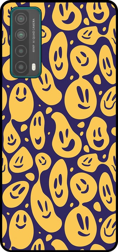 Smartphonica Telefoonhoesje Geschikt voor Huawei P Smart (2021) met smiley opdruk - TPU backcover case emoji design - Paars Geel geschikt voor Huawei P Smart (2021)