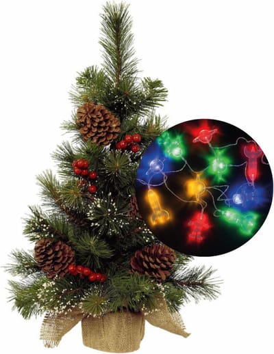 Mini kerstboompje - 45 cm - incl. ruimte thema lichtsnoer 165 cm - kunststof