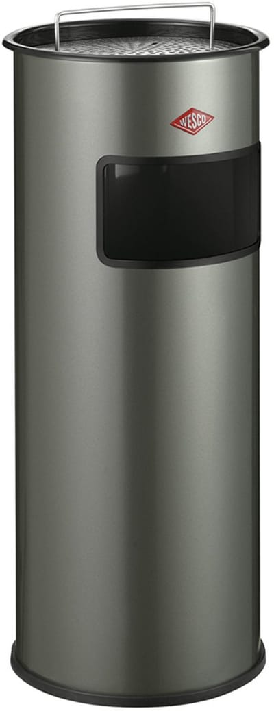 WESCO Staande Asbak met zeef zonder inzet | 50 Liter | Metaal - Nieuwzilver | Afvalbak met Asbak Staand - Made in Germany